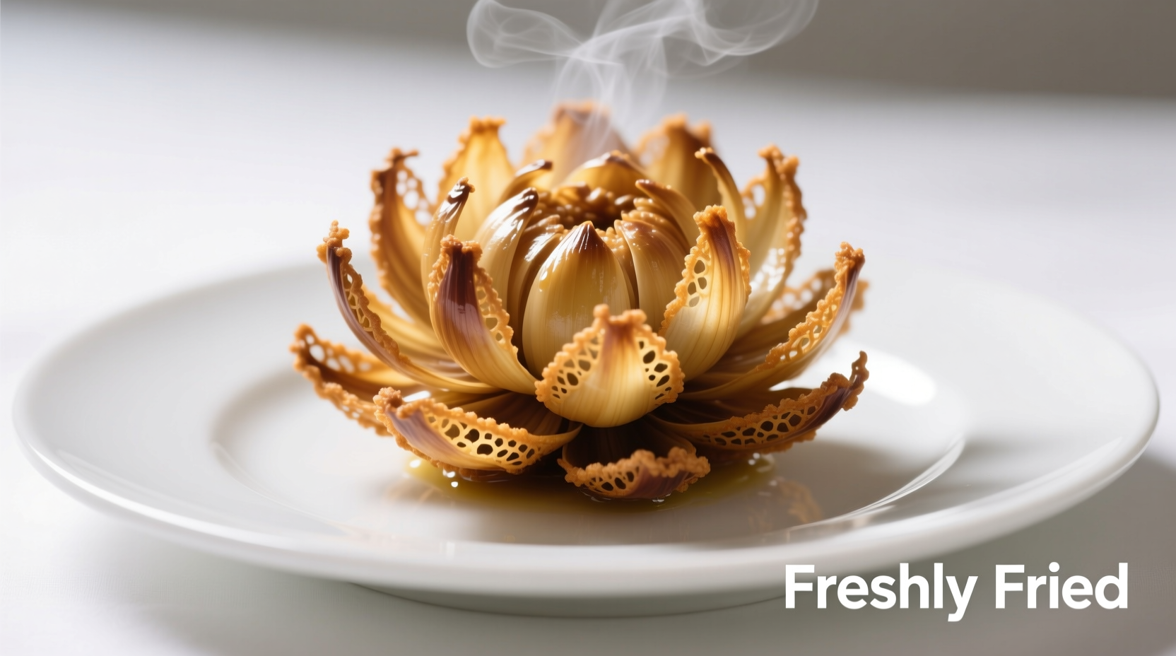 Freshly prepared blooming onion on white plate