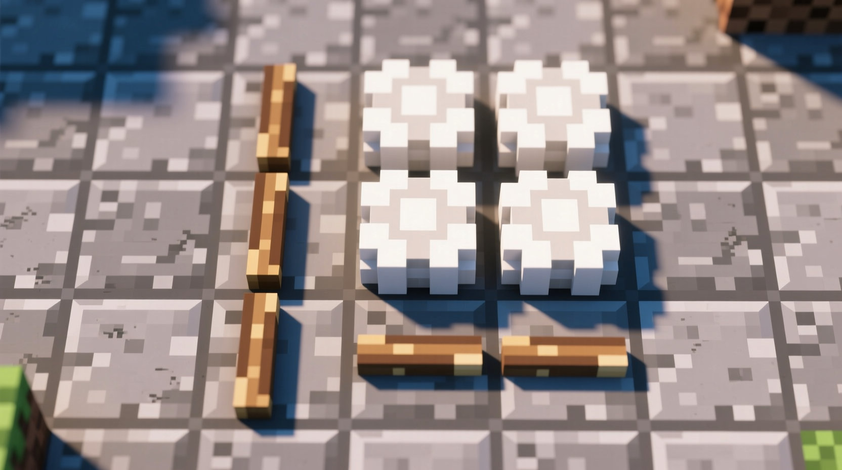 Minecraft crafting grid with sticks and wool arranged