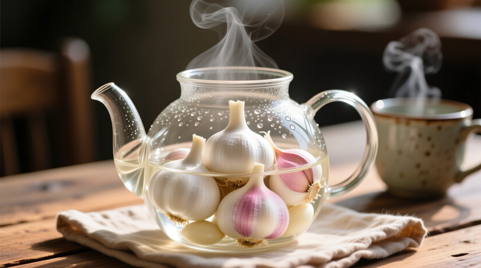 Fresh cloves steeping in clear glass teapot