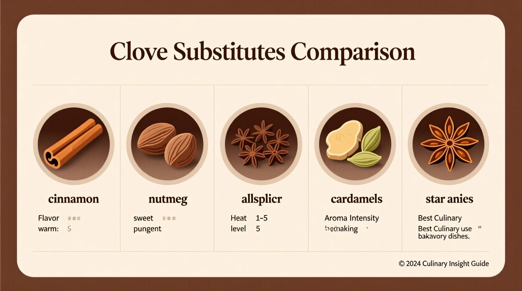Spice comparison chart for clove substitutes
