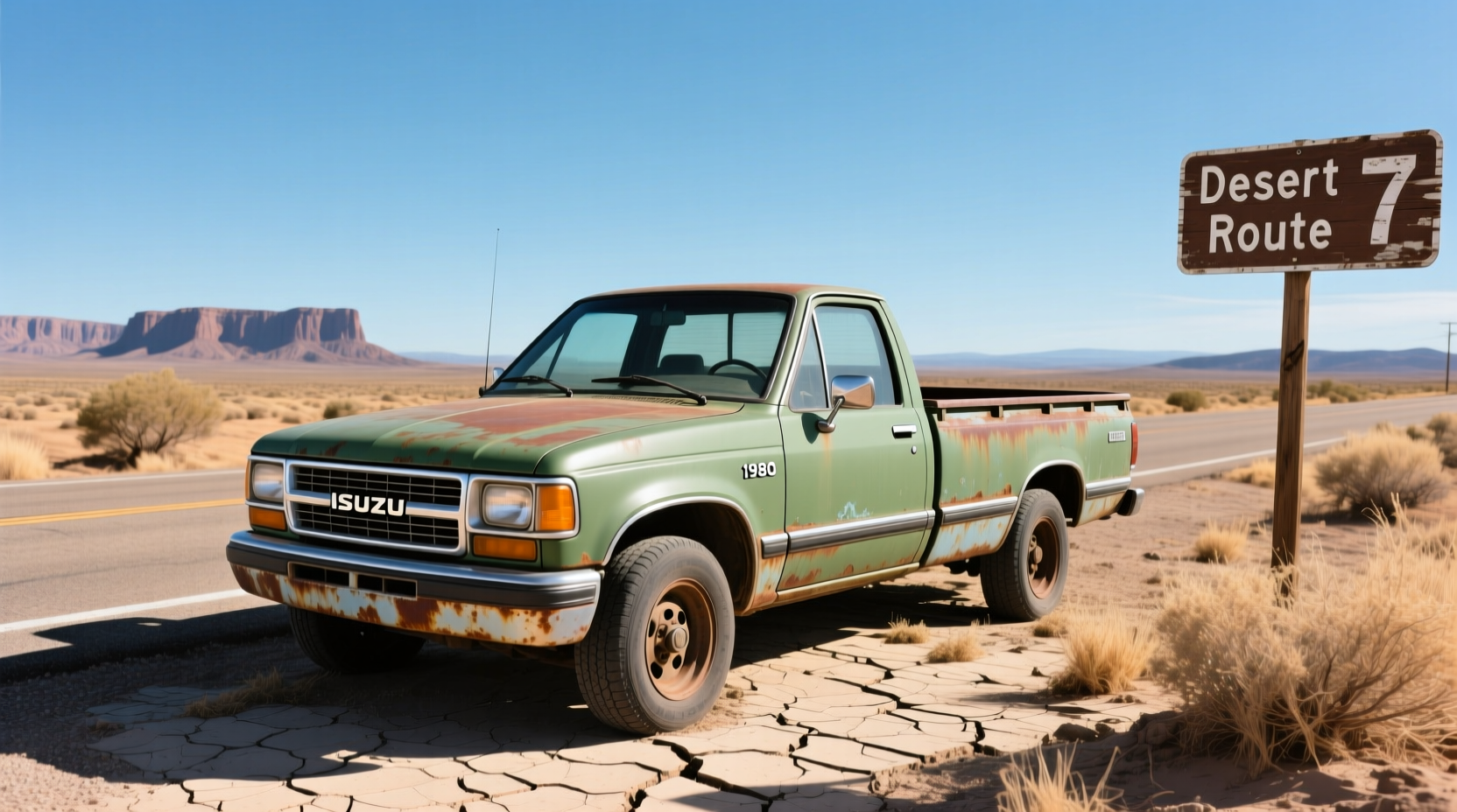 1980 Isuzu Pickup Truck in desert terrain