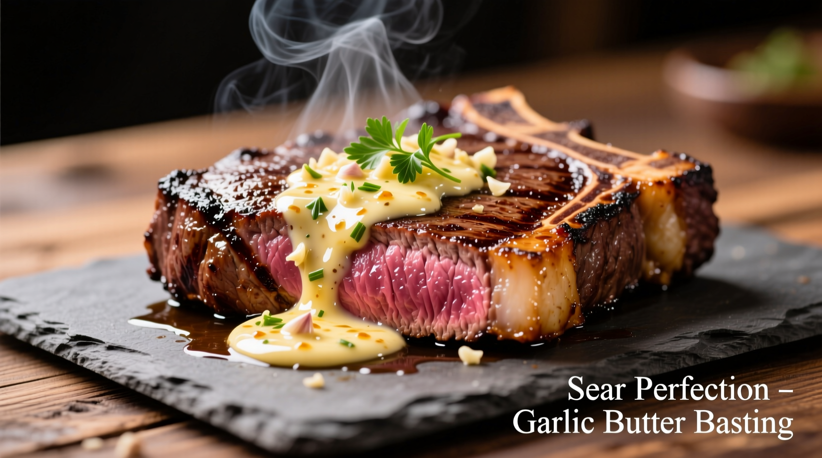 Perfectly seared steak with garlic butter basting