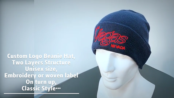 Knit Custom Skully Hats Custom Embroidery Logo Men Cuffed Winter