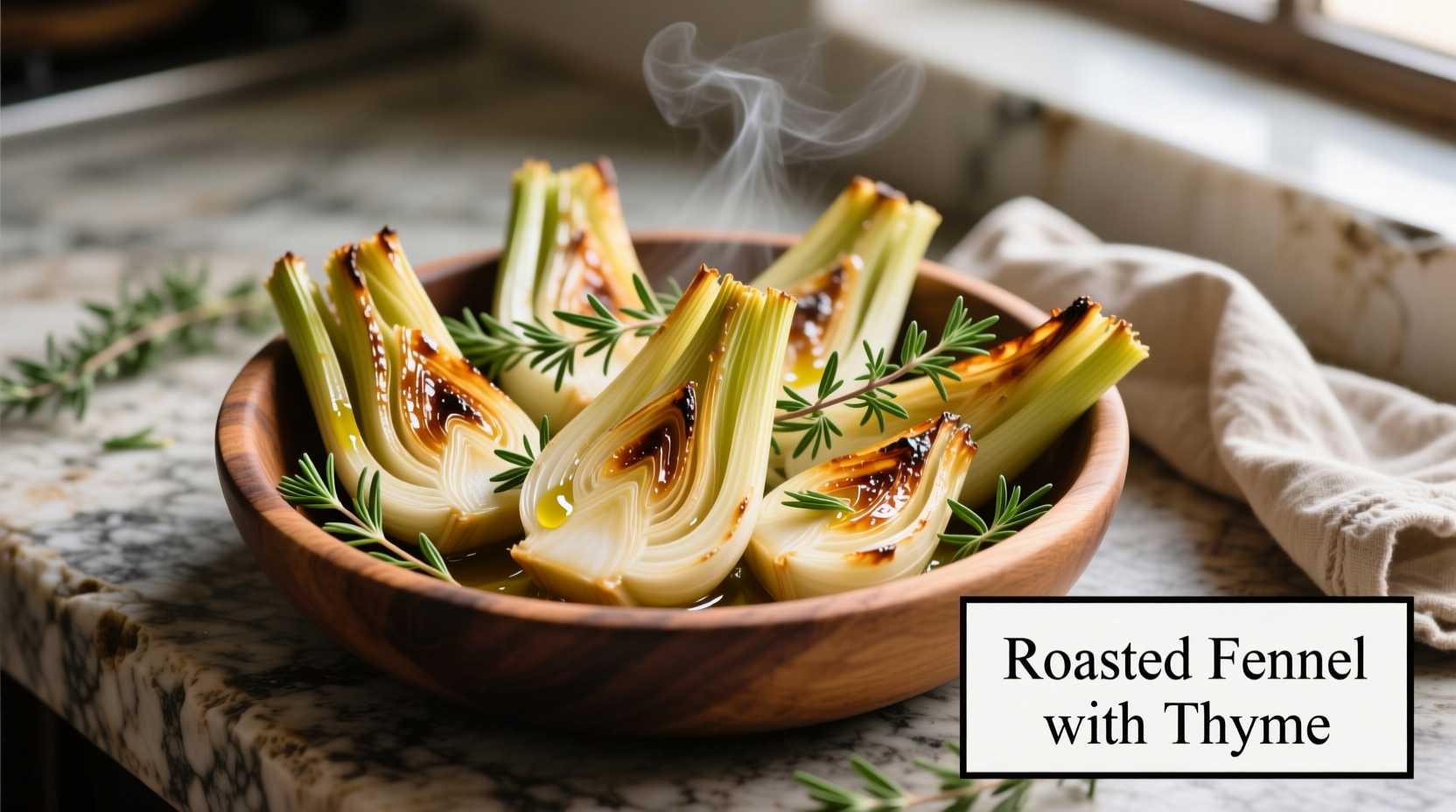 Geröstete Fenchelspalten mit Thymian-Sprossen