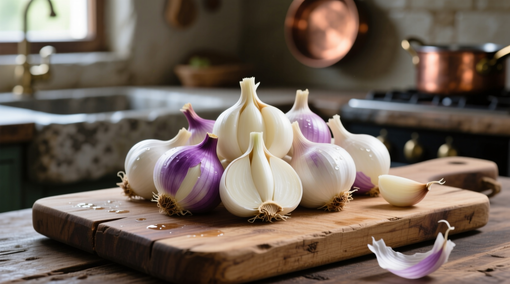Fresh shallots with peeled cloves