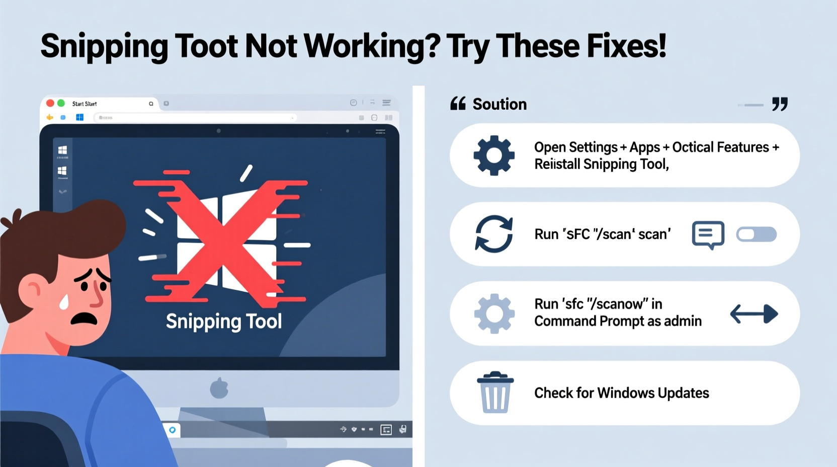 snipping tool not working common issues fixes in windows
