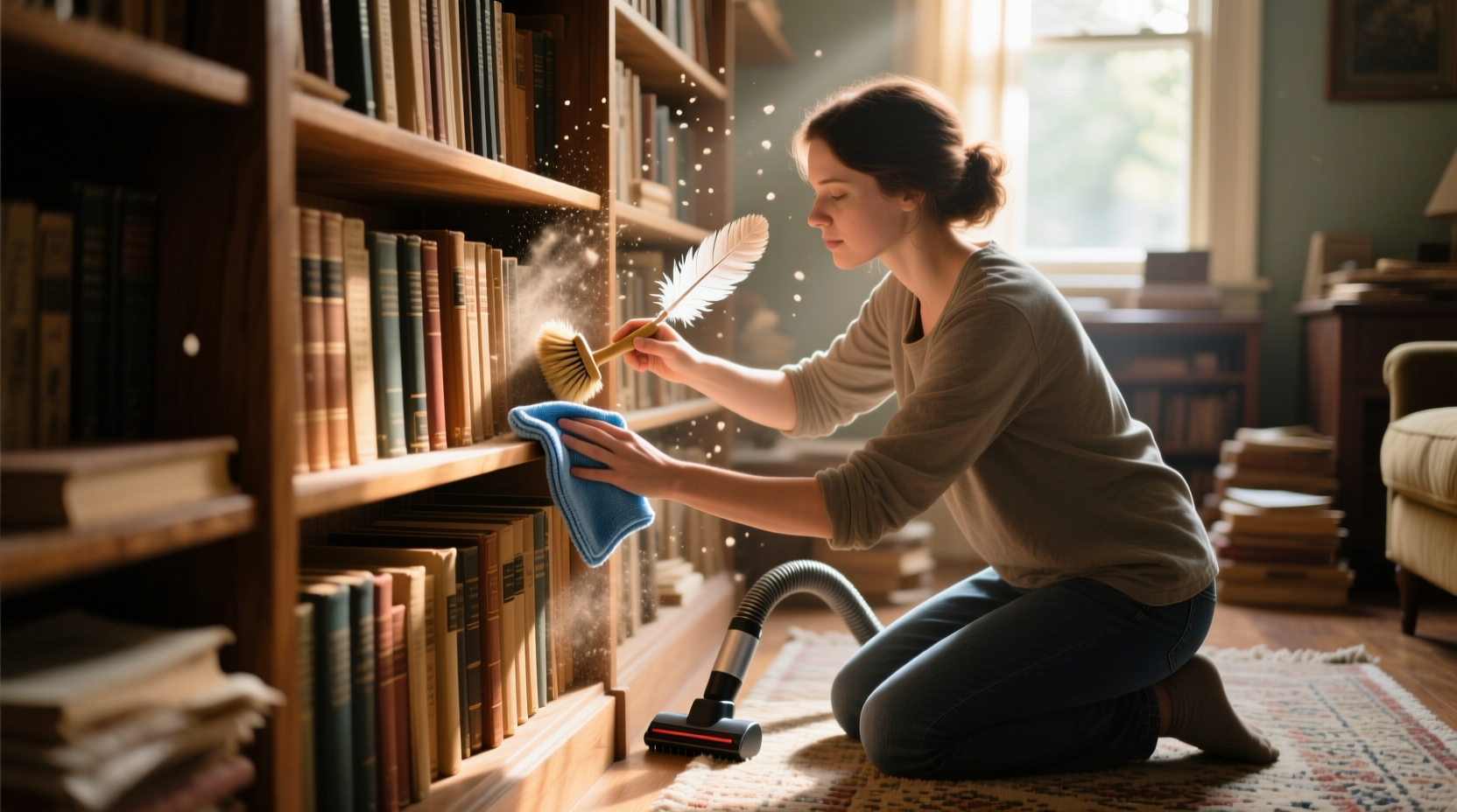 how to clean dusty bookshelves