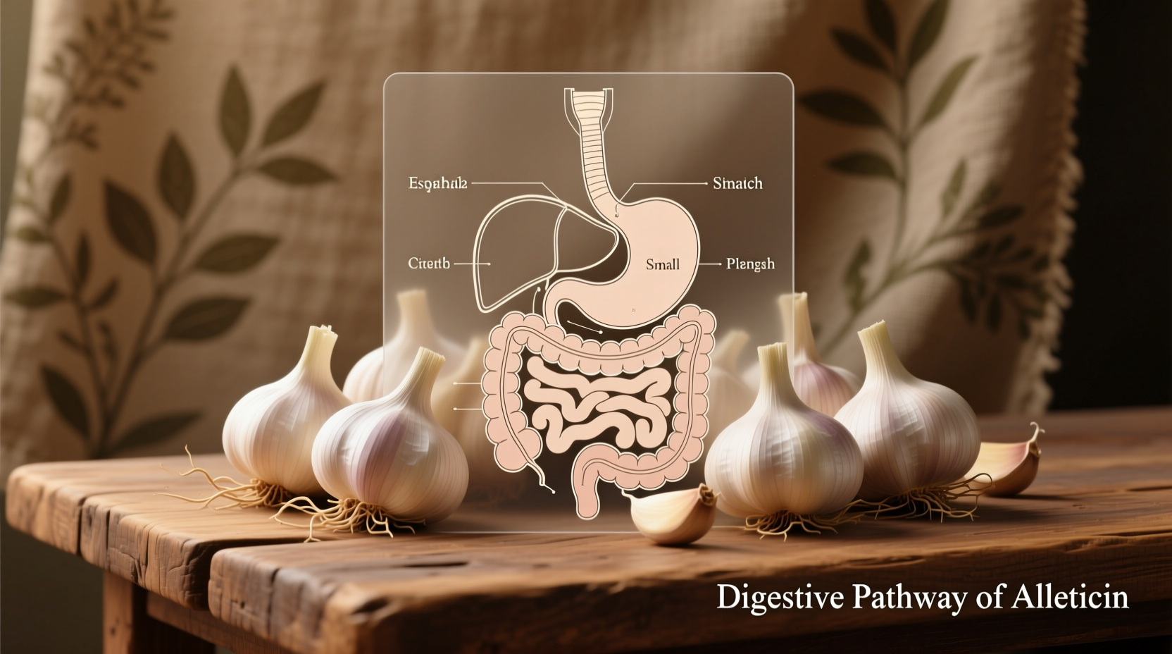 Garlic cloves with digestive system diagram