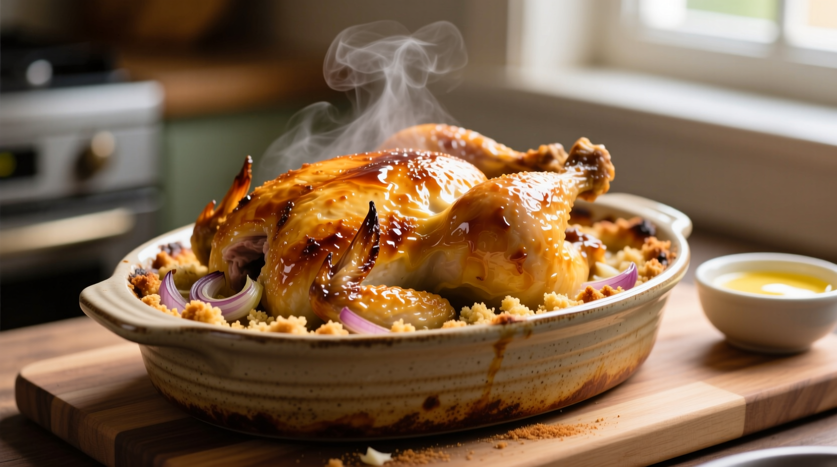 Golden baked chicken with onion soup mix crust