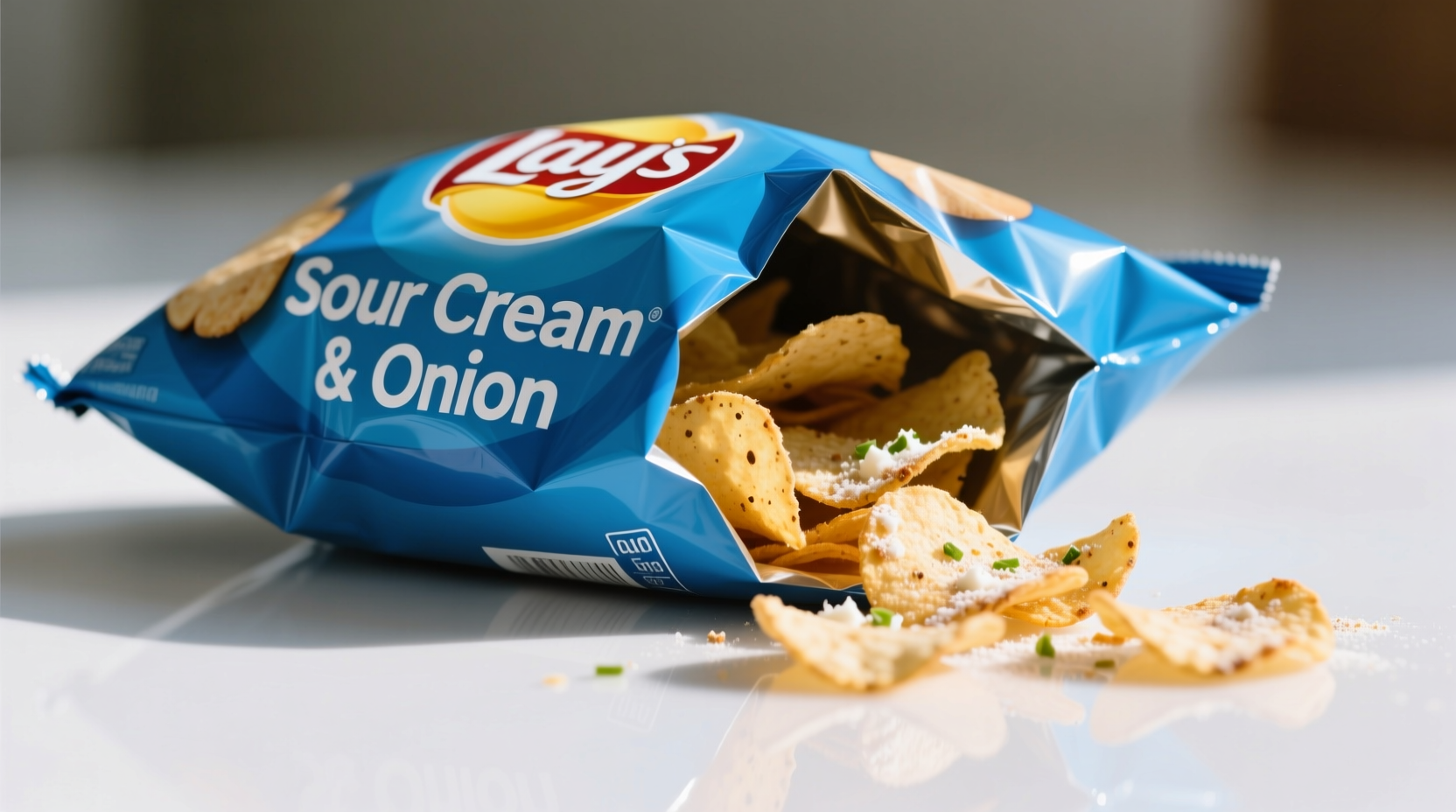 Baked Lay's Sour Cream and Onion chips in a blue bag