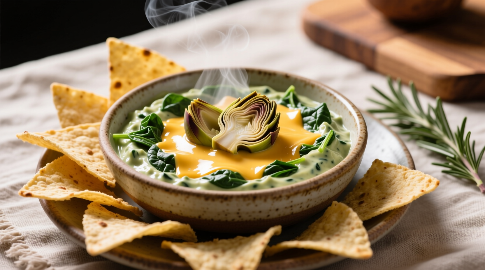 Spinach artichoke dip served with tortilla chips