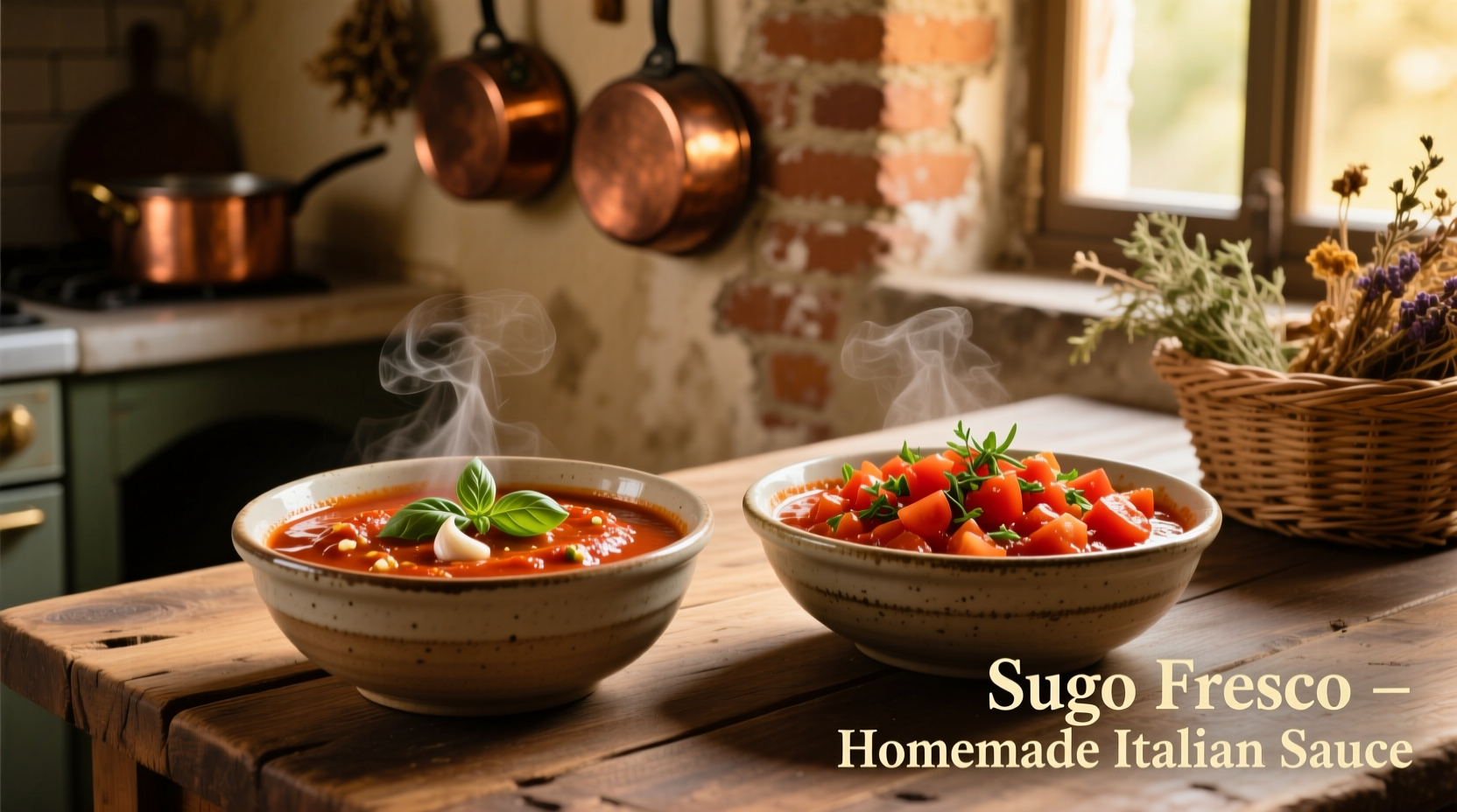 Marinara and tomato sauce side by side in bowls