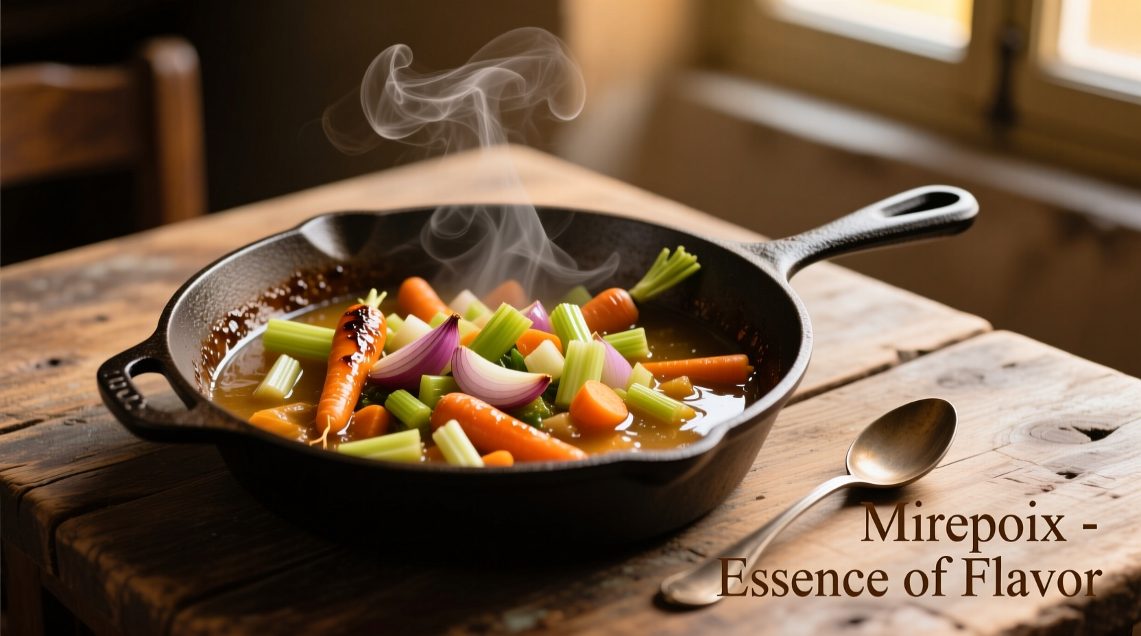 Mirepoix vegetable base in skillet