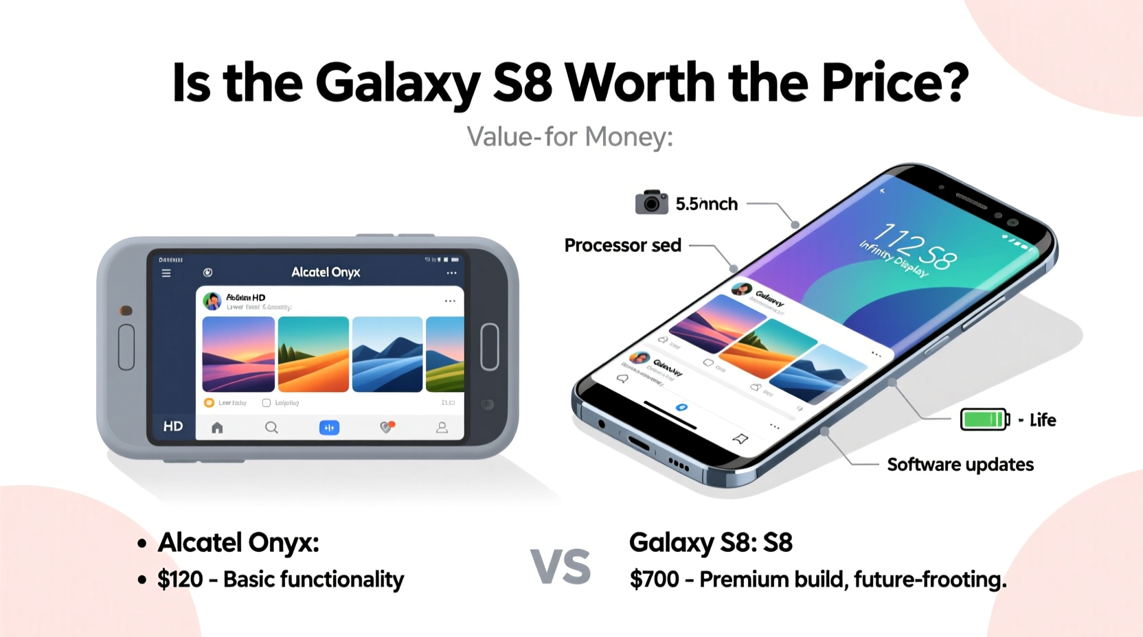 alcatel onyx vs samsung galaxy s8 is paying more for the galaxy s8 really worth it
