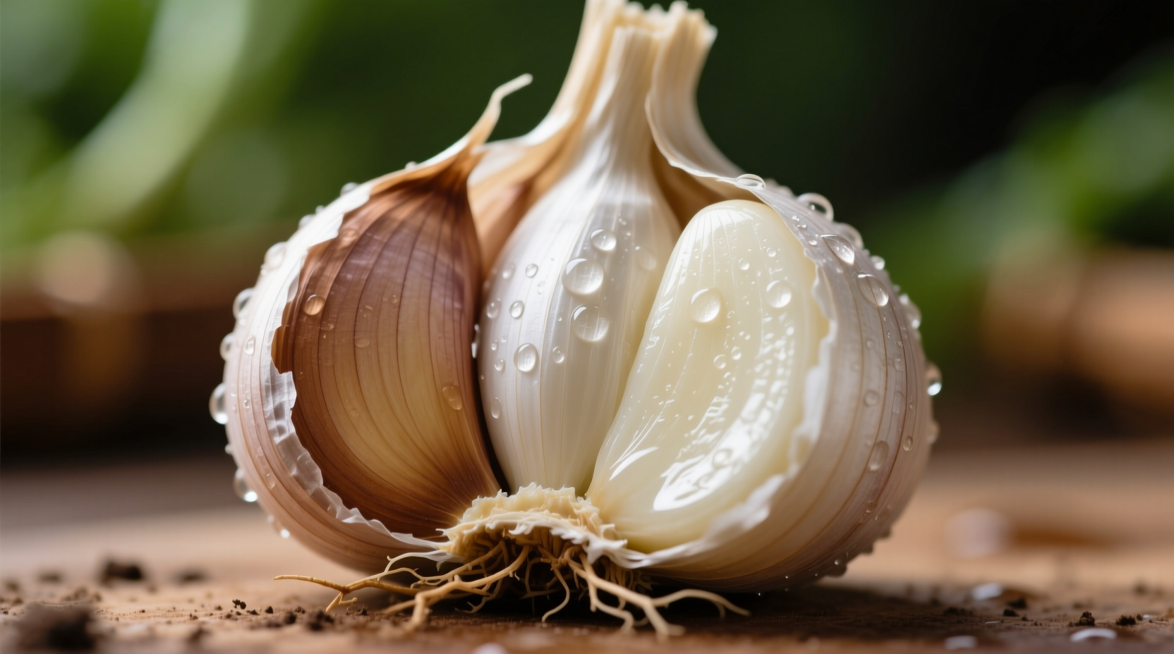 Fresh garlic cloves with skin partially removed showing white interior
