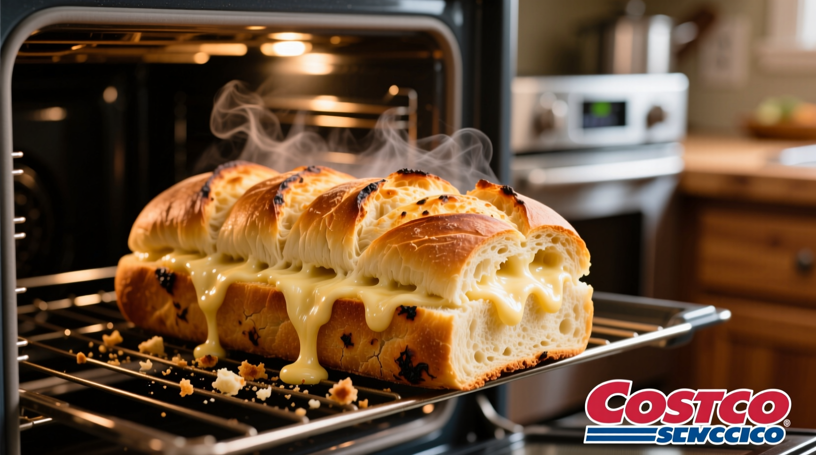 Costco garlic bread baking in oven