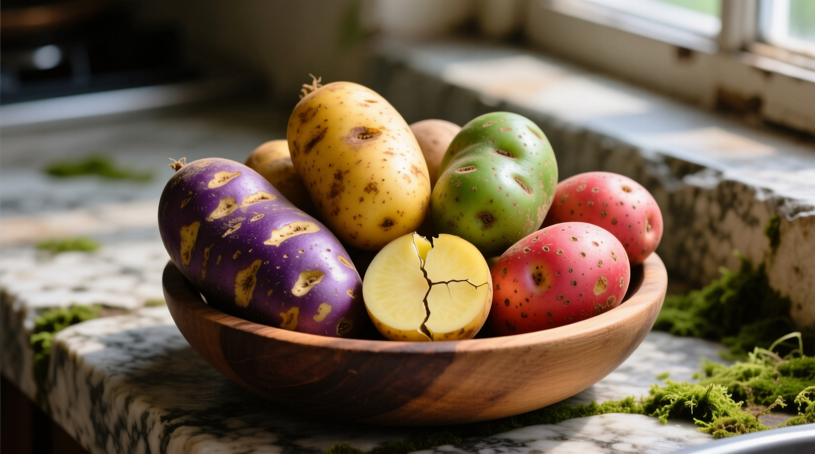 Colorful assortment of potatoes with skin