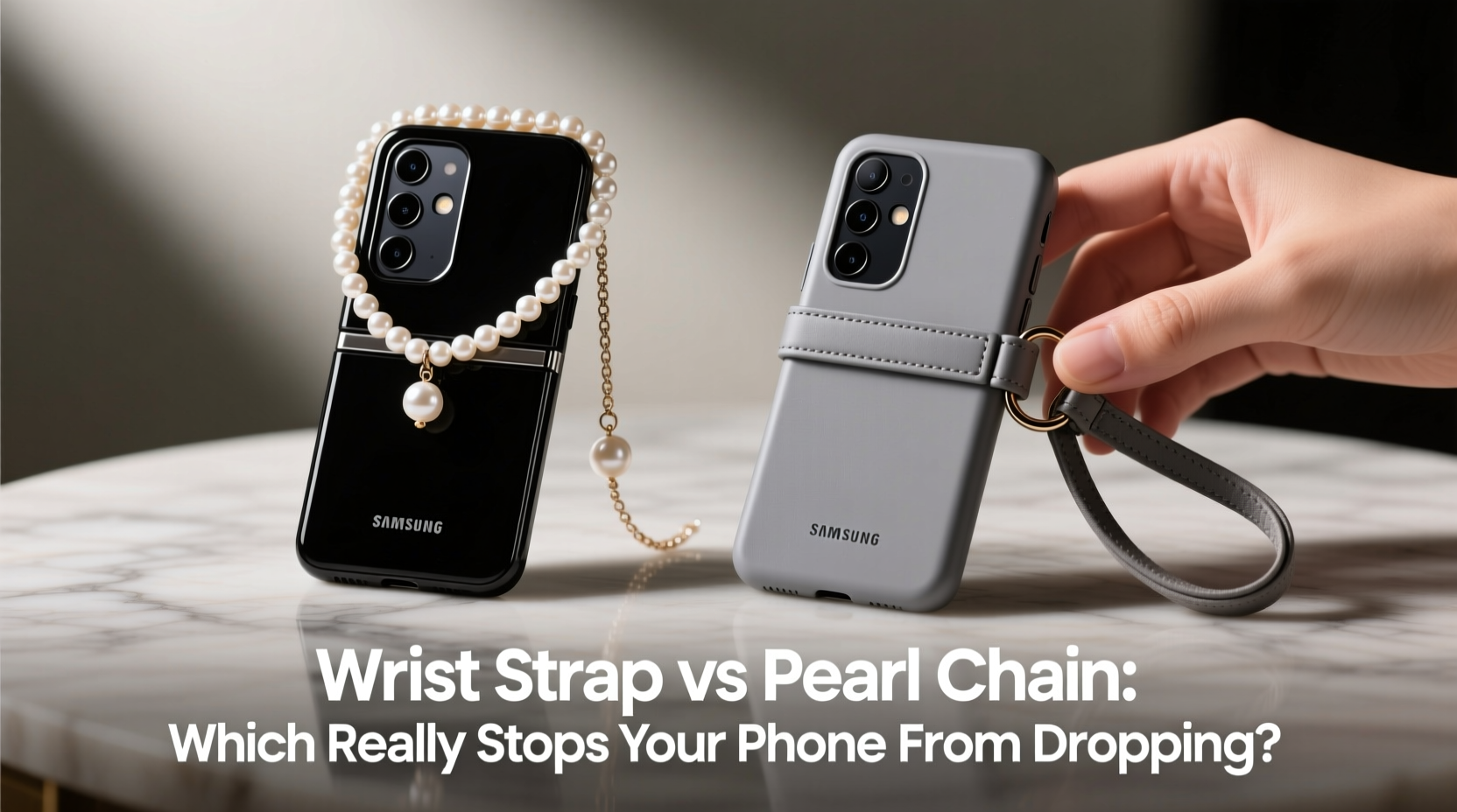 pearl chain vs wrist strap on z flip cases which one actually stops you from dropping your phone