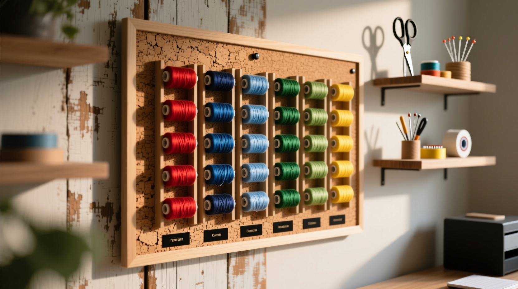 repurpose a cork bulletin board into a thread organizer