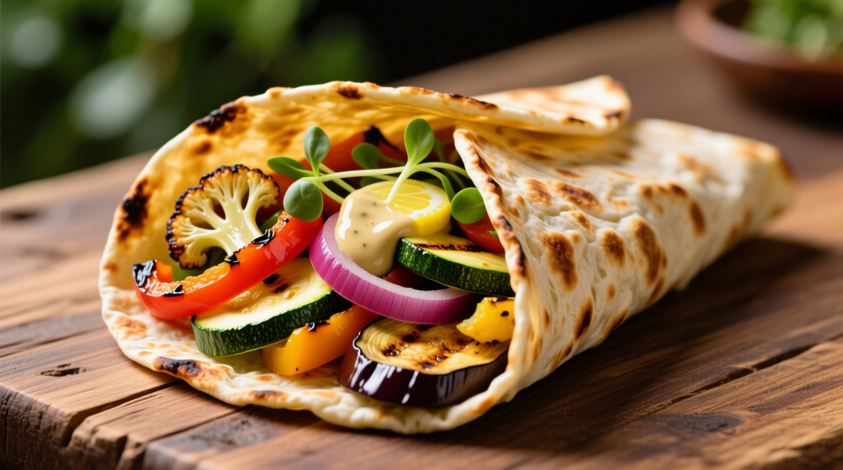 Cauliflower wrap with grilled vegetables filling