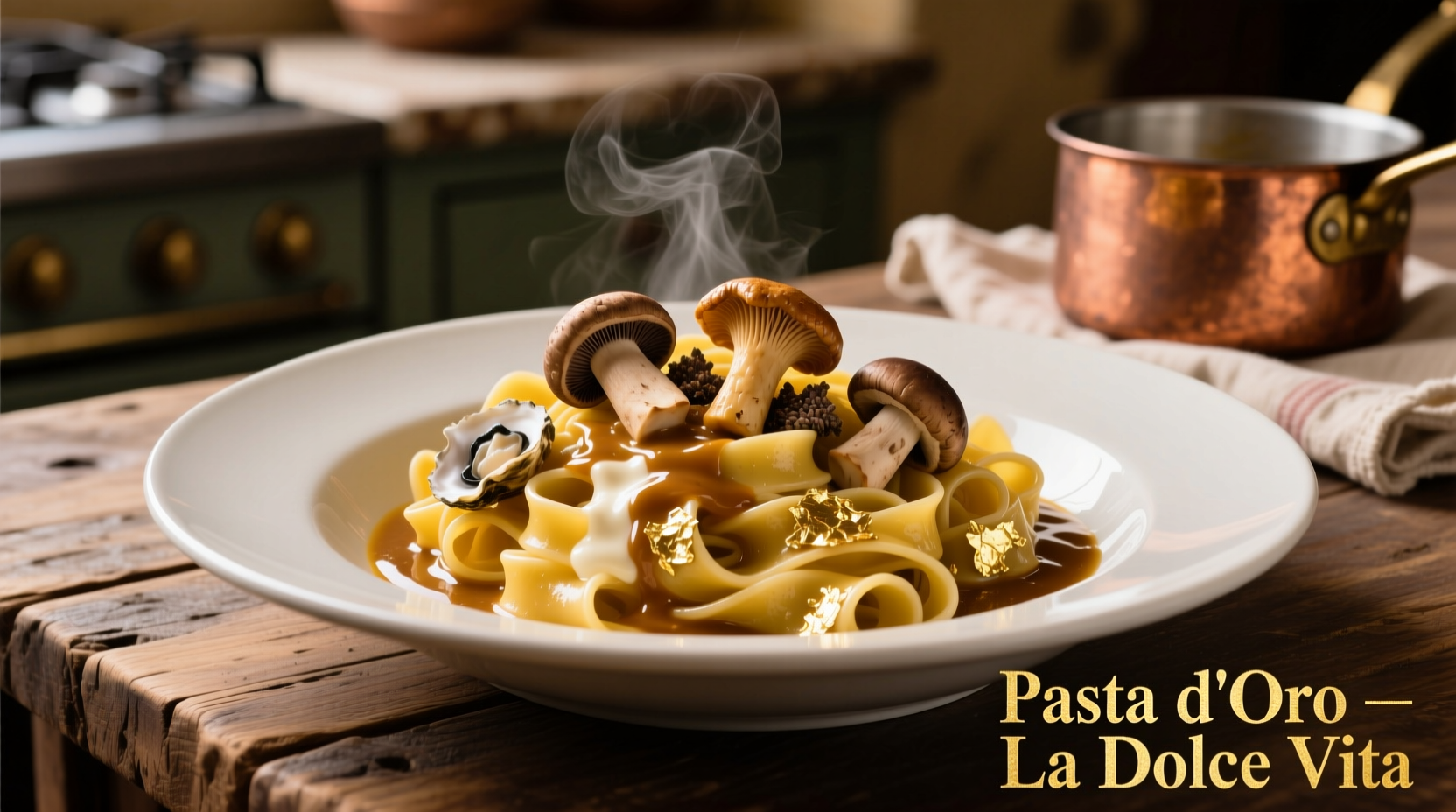 Pasta d'Oro golden pasta with mushrooms
