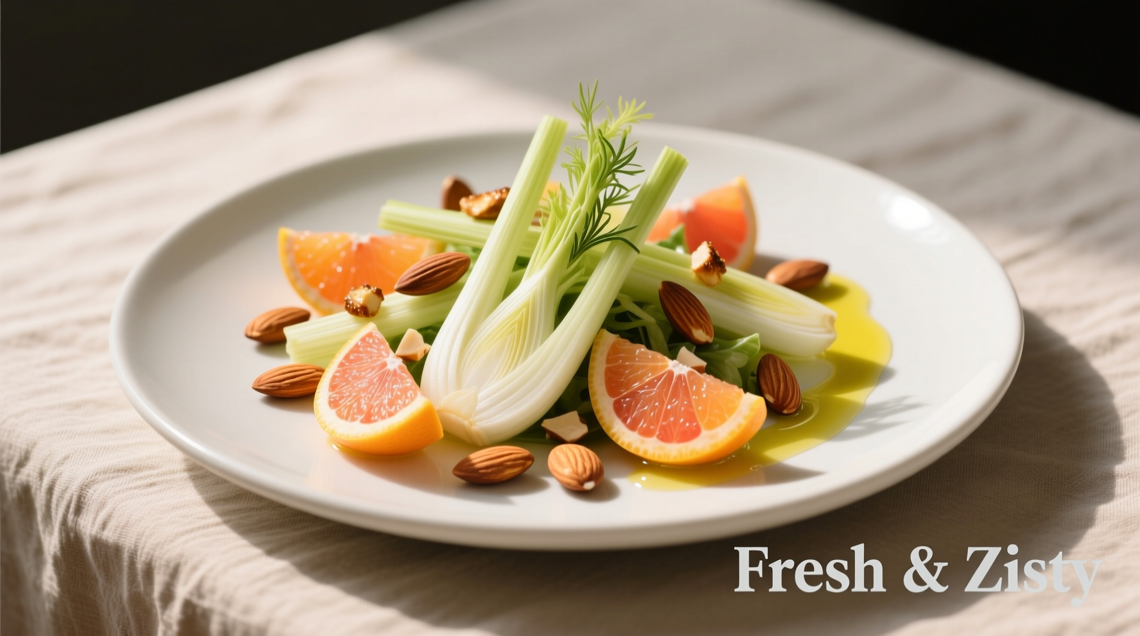 Fresh fennel salad with citrus segments and toasted almonds