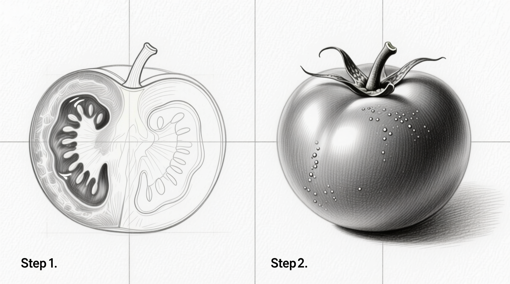 Step-by-step tomato drawing demonstration