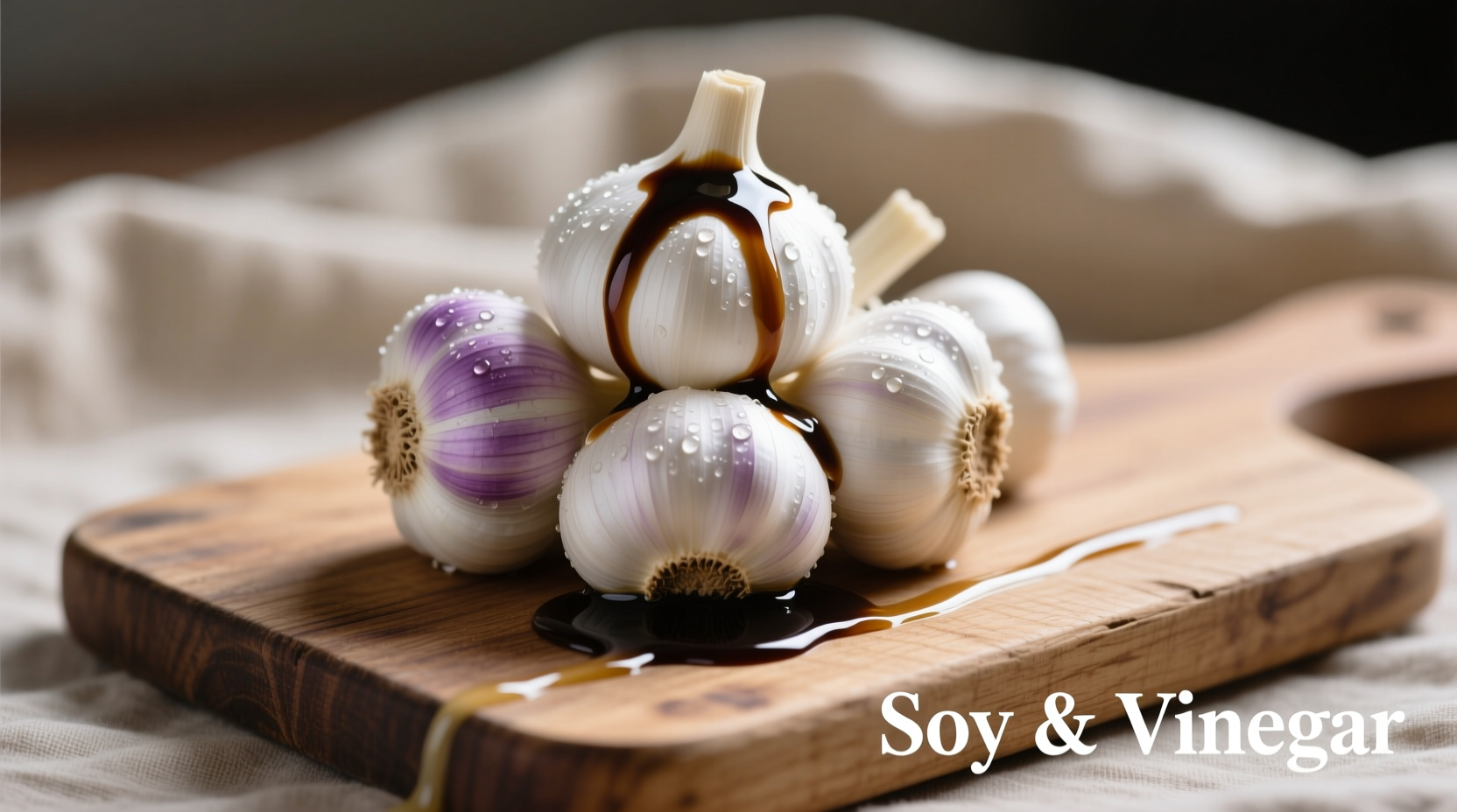 Fresh garlic cloves with soy sauce and rice vinegar