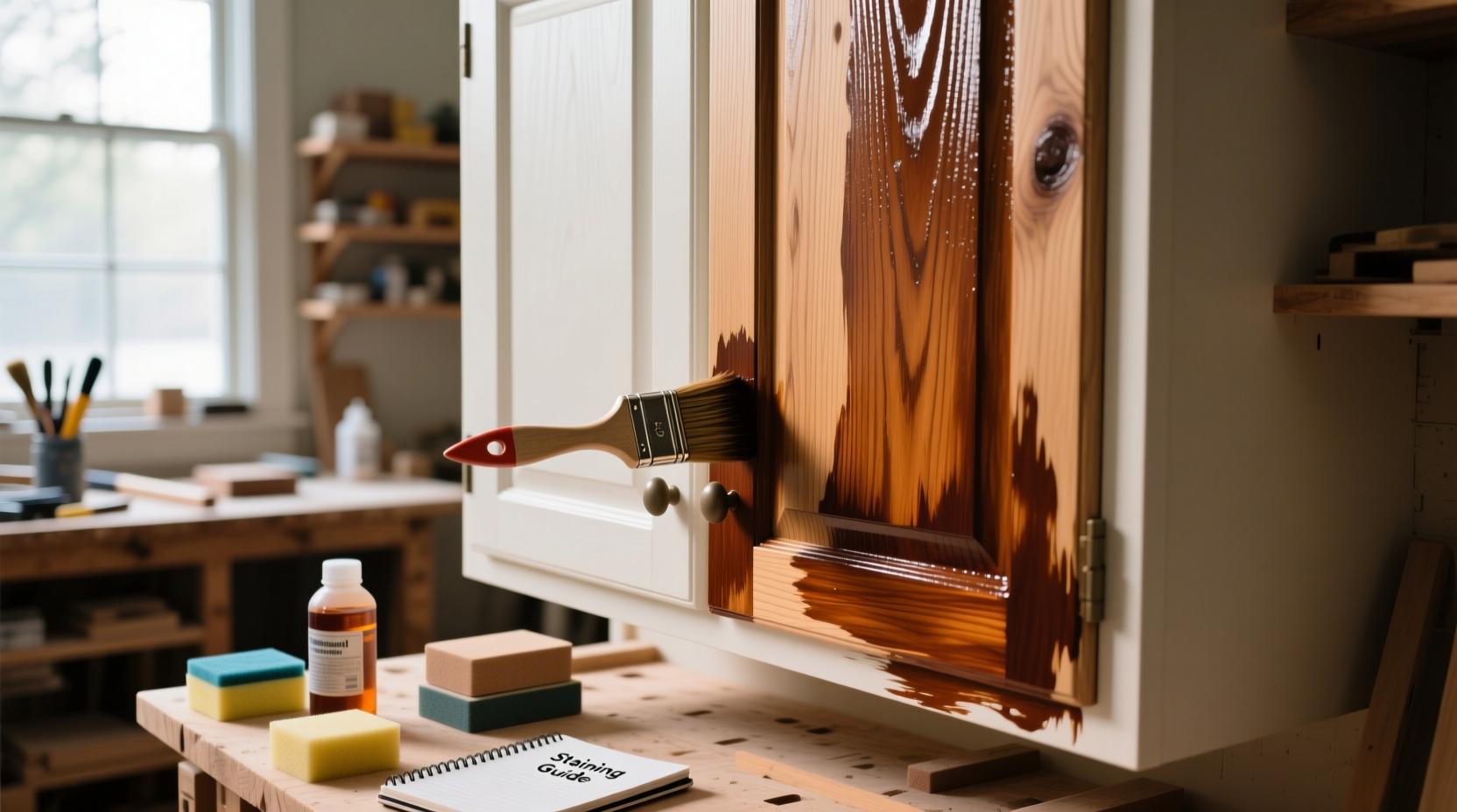 how to stain cabinets
