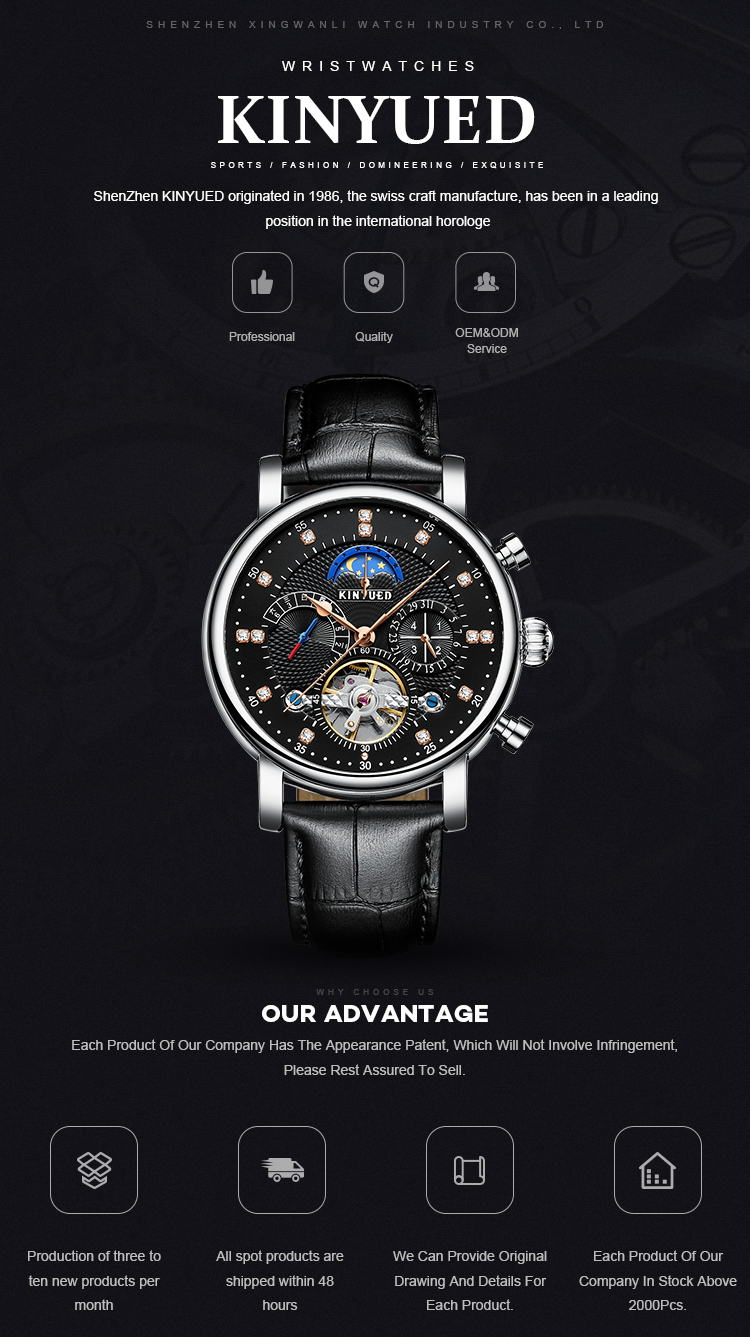KINYUED J025 Luxury Watch - Mechanical Moon Phase Calendar