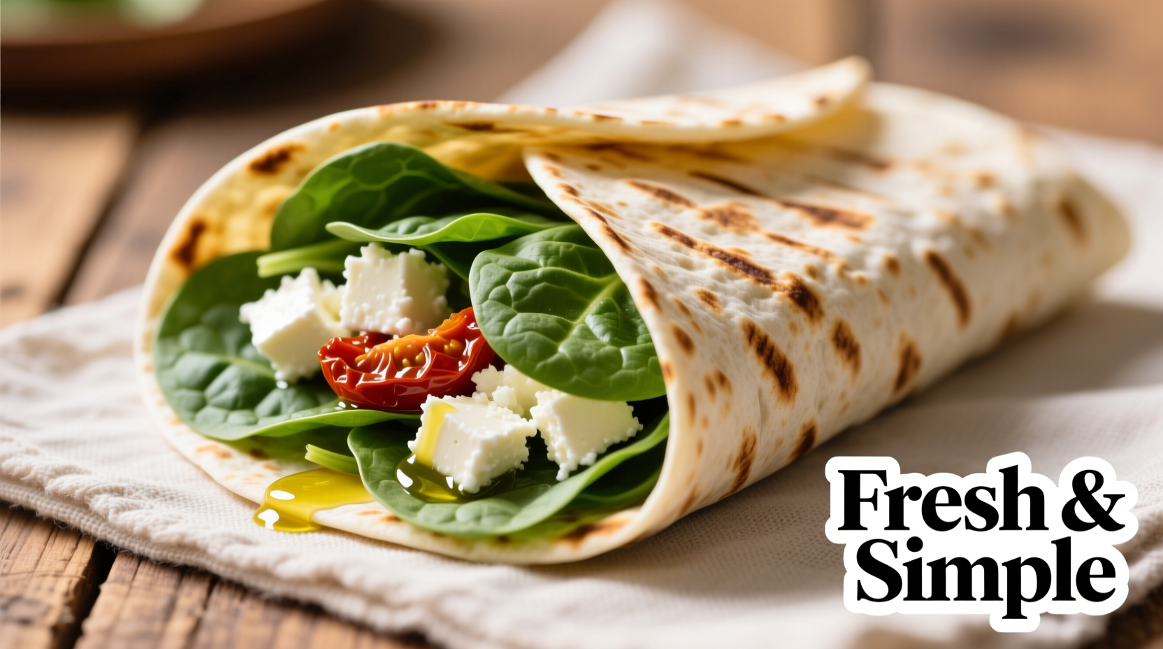 Fresh spinach feta wrap with visible ingredients