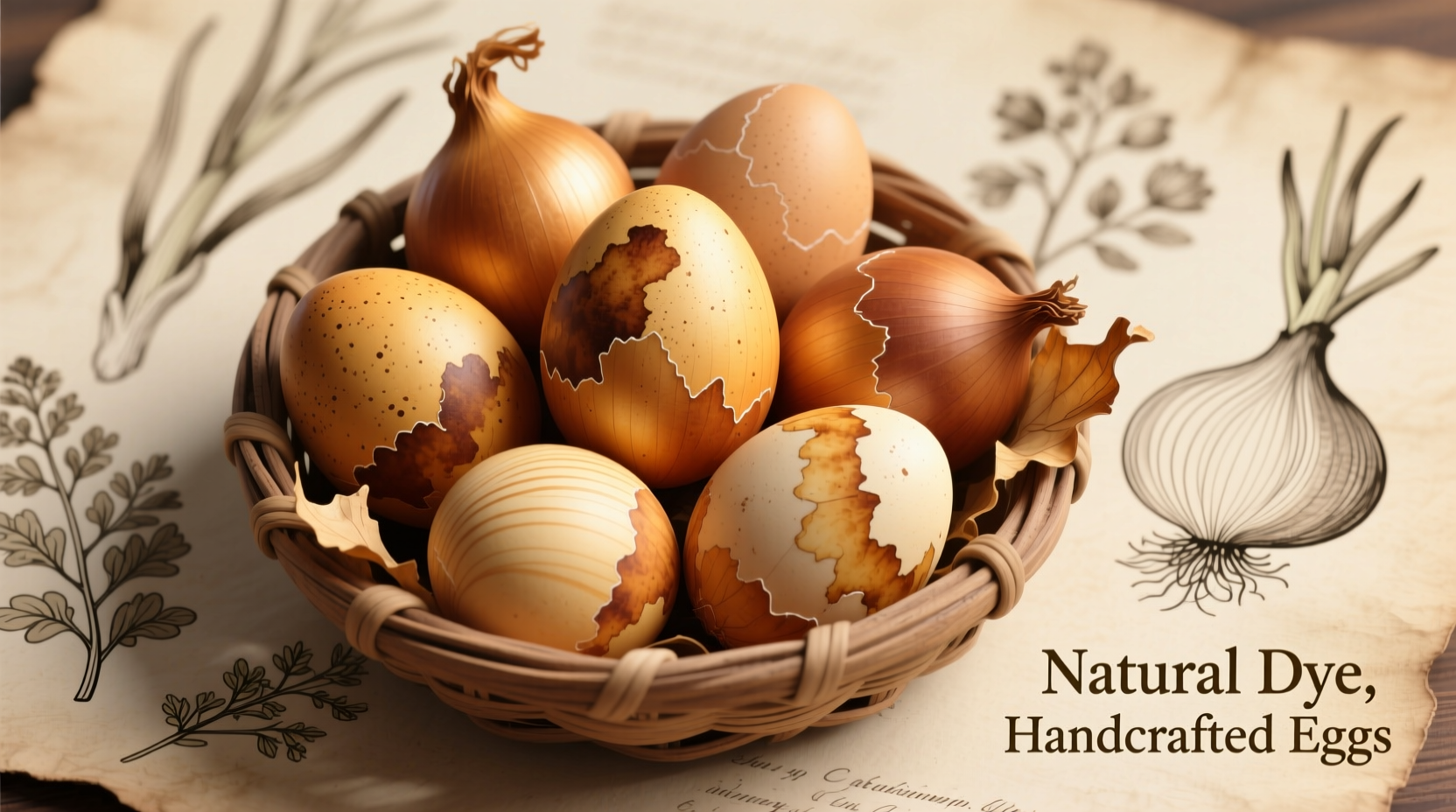 Golden brown Easter eggs dyed with onion skins