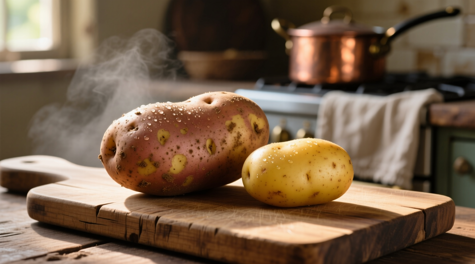 Russet and Yukon Gold potatoes side by side
