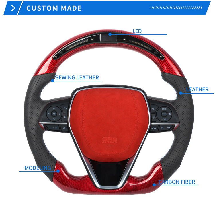 Fit for Toyota Camr-y Granvi-a86 Crow-n Fortune Tacoma Custom Alcanta-r led carbon fiber led steering wheel convertible