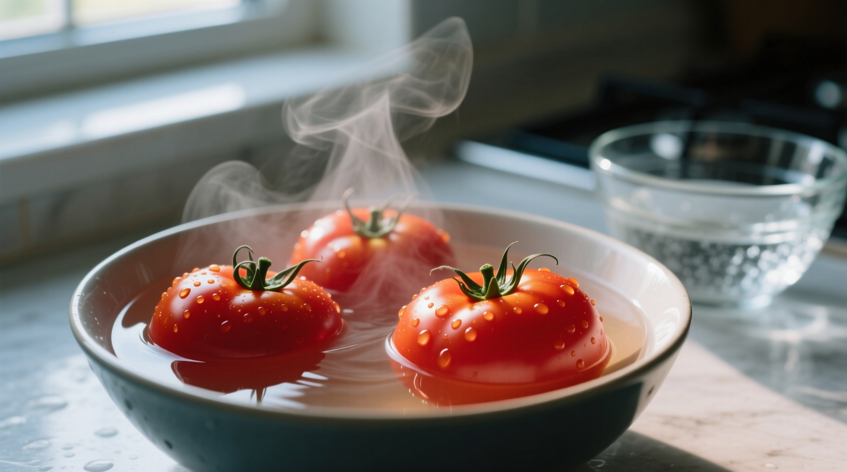 dip tomatoes in warm water before chilling to make them