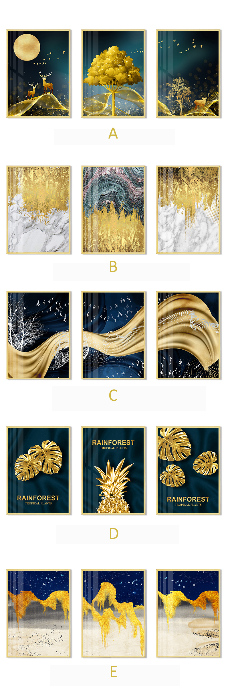 Peinture à l'huile de paysages moderne peinte à la main, porcelaine en cristal jaune, arbre doré, Art mural, abstrait, kits d'art