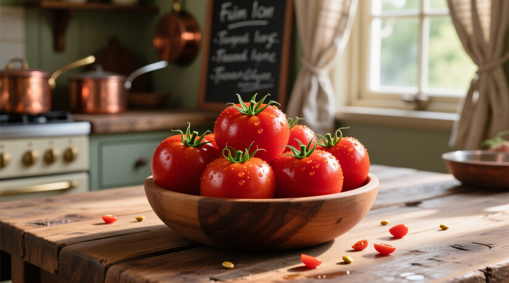 Fresh red tomatoes on wooden table