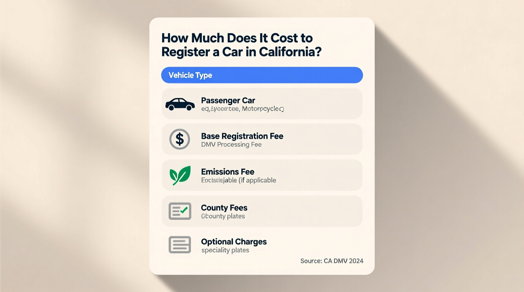 how much does it cost register a car in california