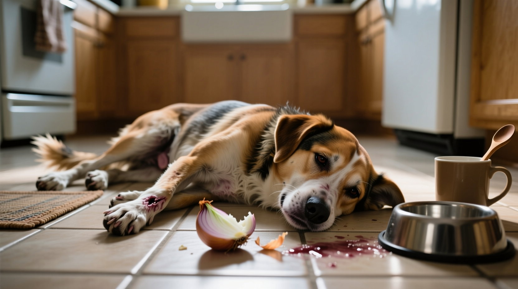 Dog showing weakness symptoms after onion ingestion