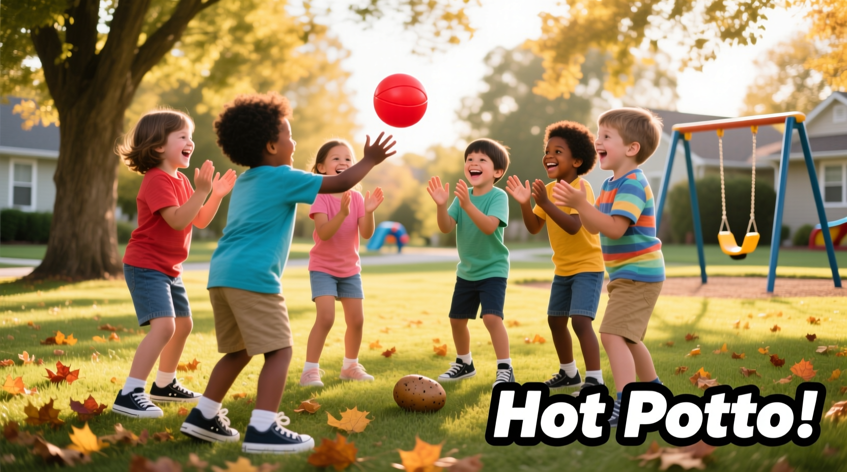 Children playing hot potato game in a circle