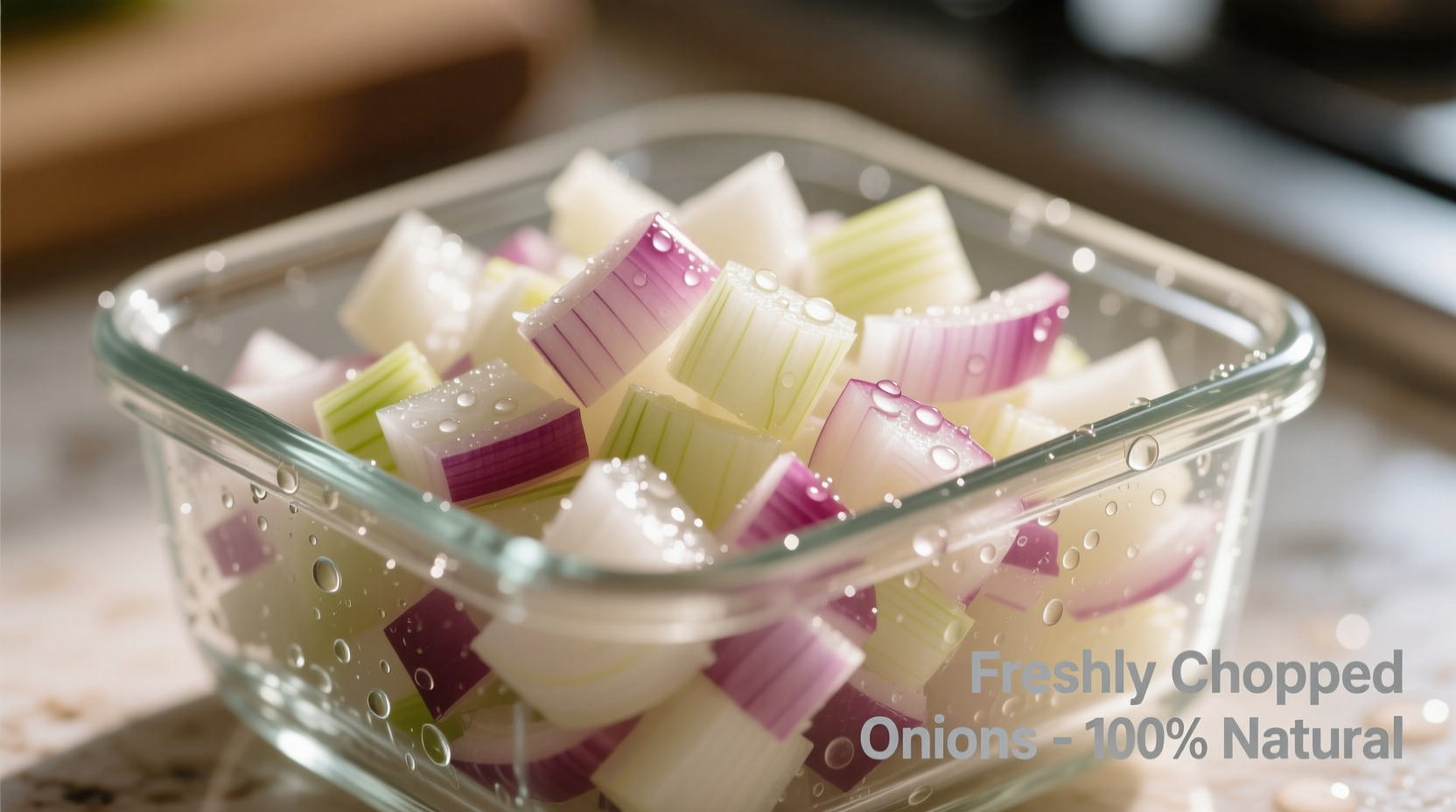 Chopped onions in glass container