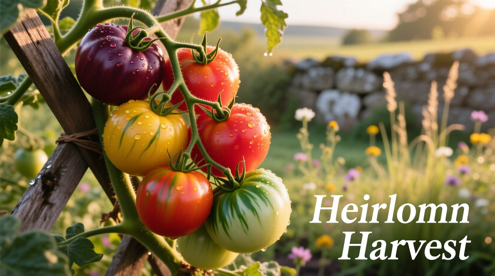 Colorful heirloom tomato varieties on vine