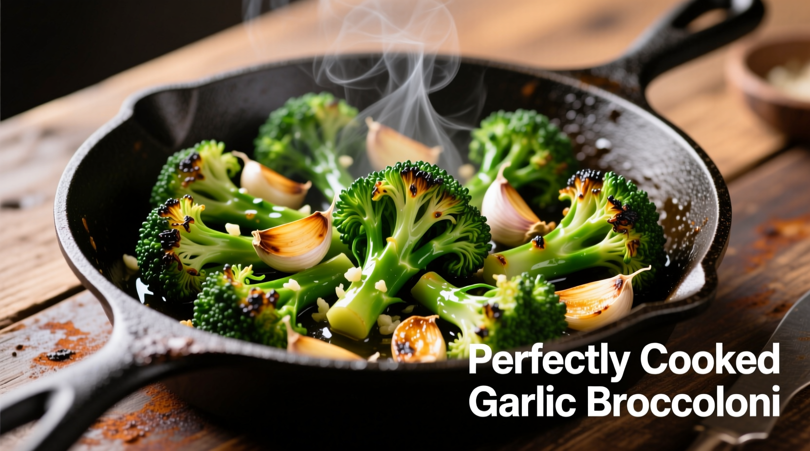 Perfectly cooked garlic broccolini in skillet
