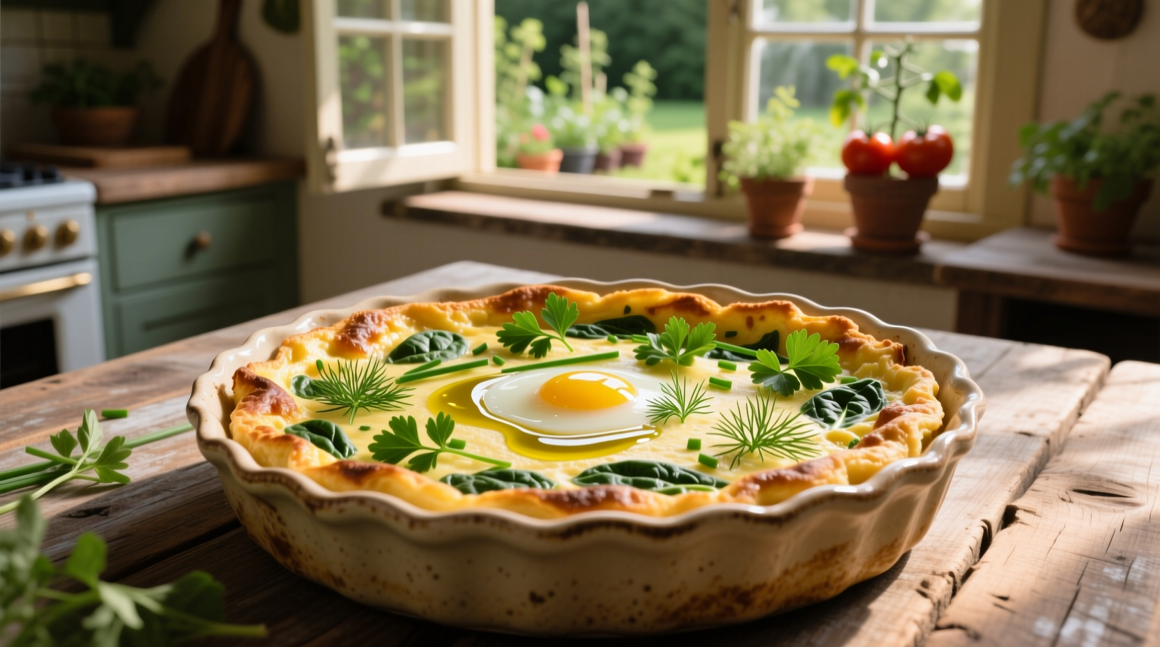 Golden spinach and egg frittata with fresh herbs