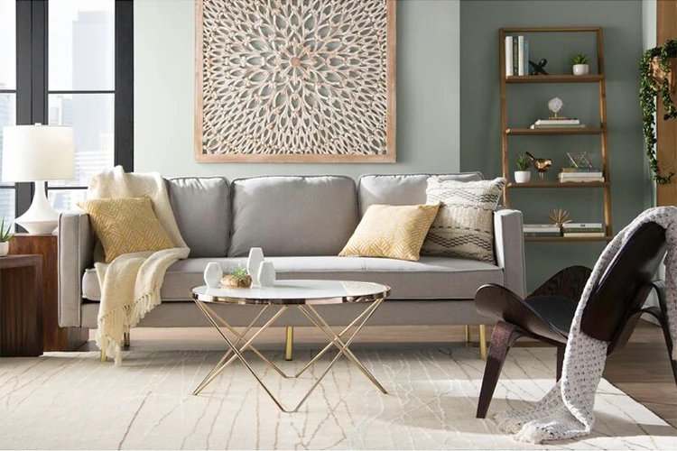 Freies Beispielmilderte modernes rundes Goldweißmetall Glasplatte-Couchtisch Sofa Table