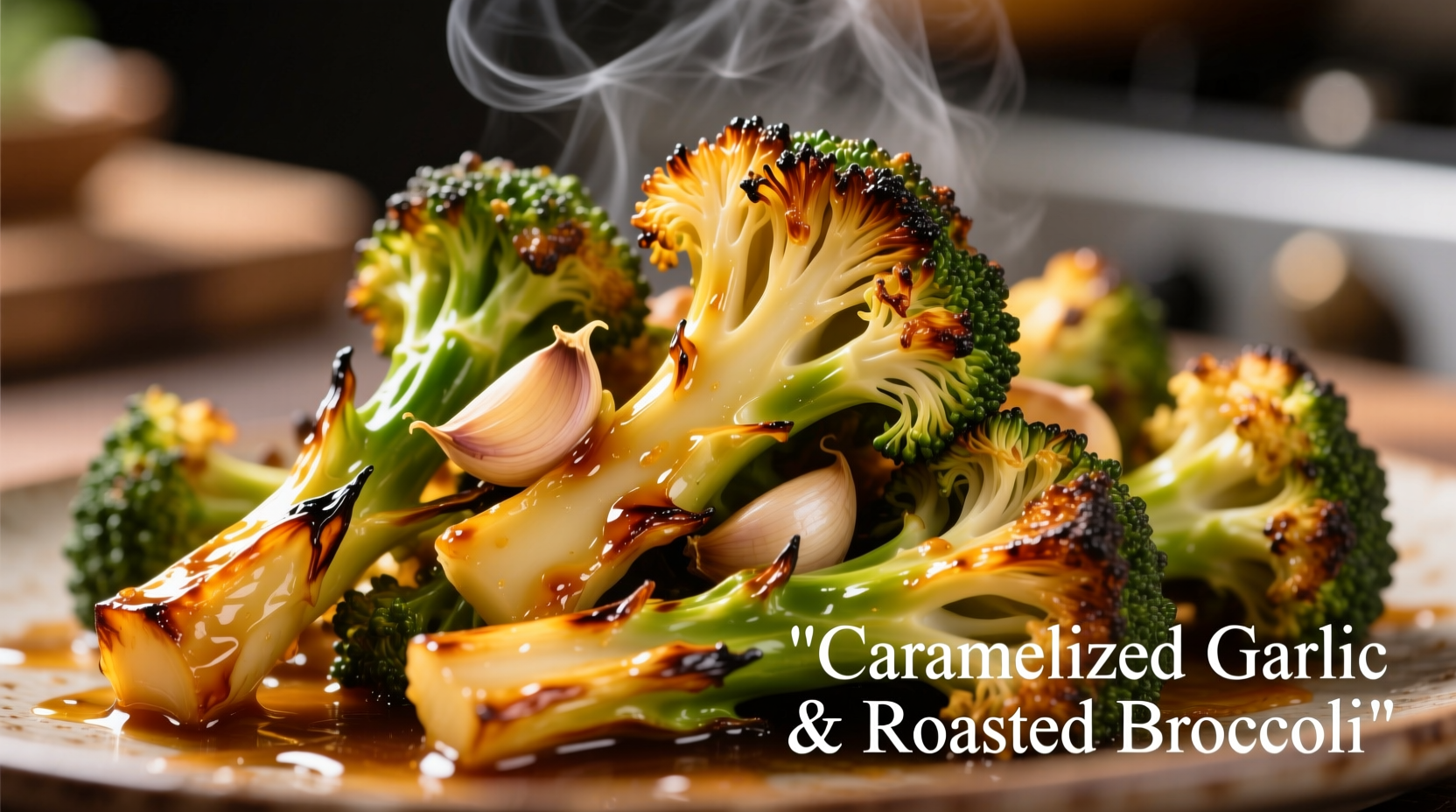 Golden roasted broccoli florets with caramelized garlic