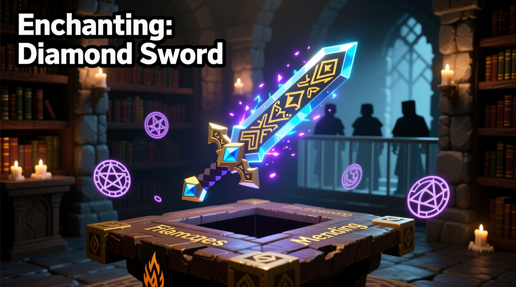 Using an enchantment table to enchant a diamond sword in Minecraft