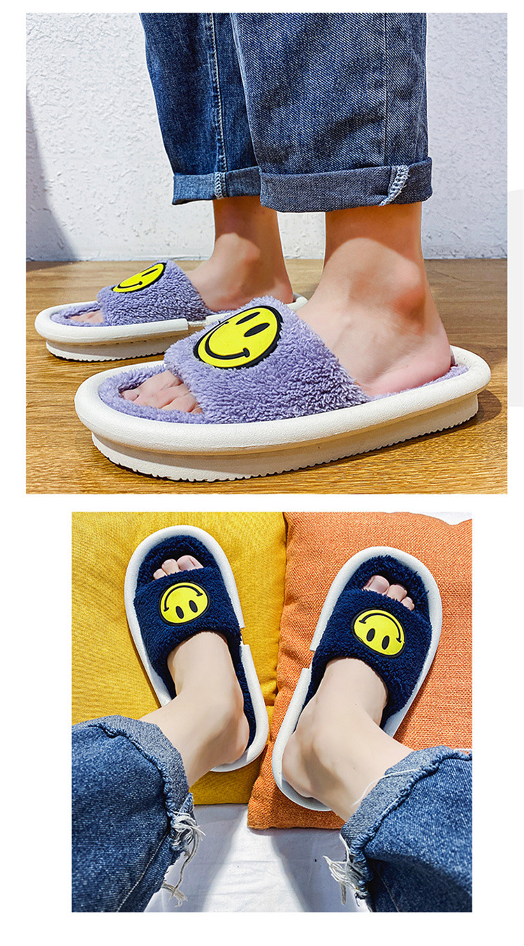 2020 Woman Soft Slippers Smiley Designer Winter Warm Cotton Men Flip Flop Slipper Shoes