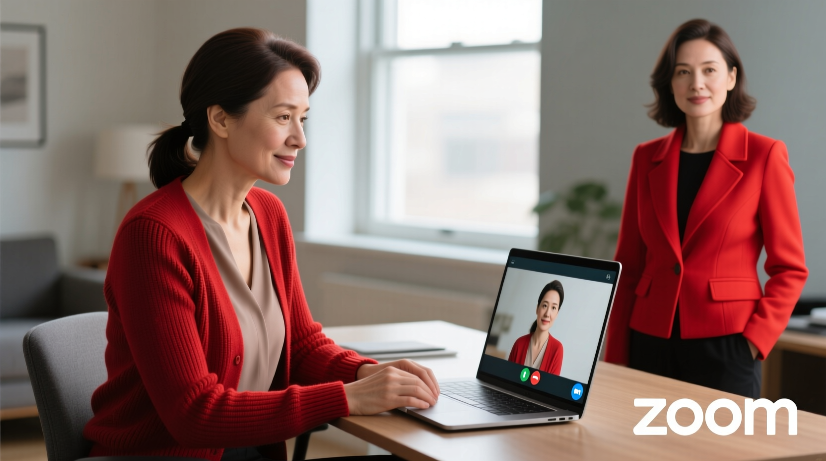 red jacket or red cardigan which one actually looks better on zoom calls