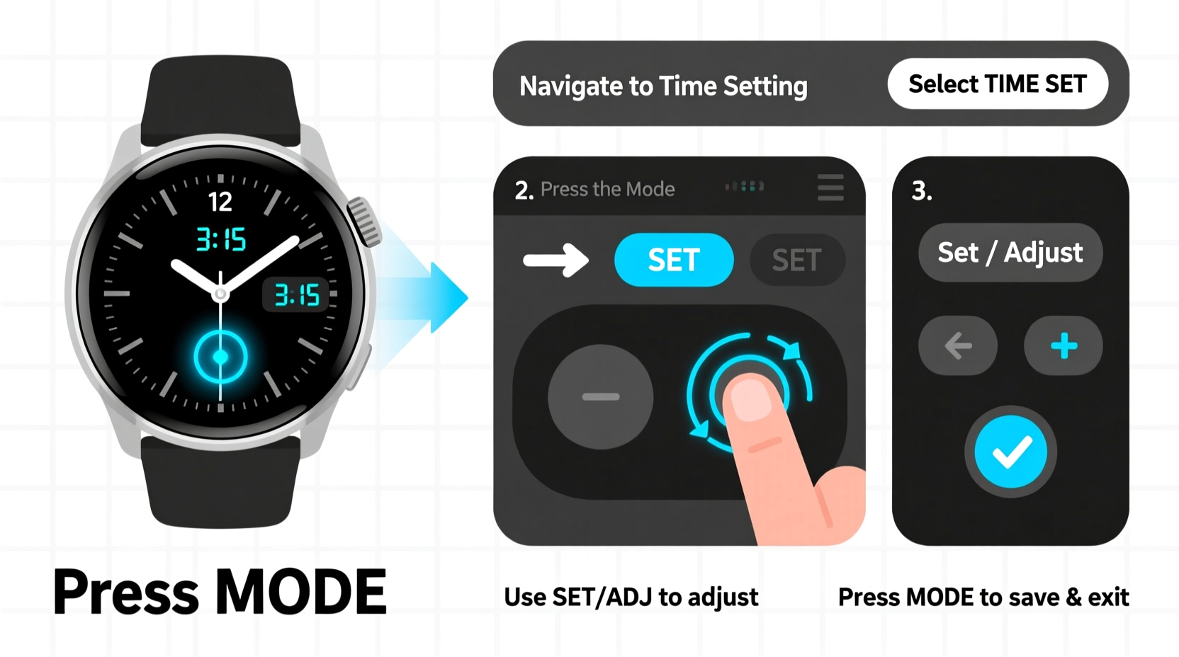 step by step instructions to easily set time on your megir digital analog watch
